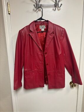 Clio Red Leather Blazer Jacket for Women